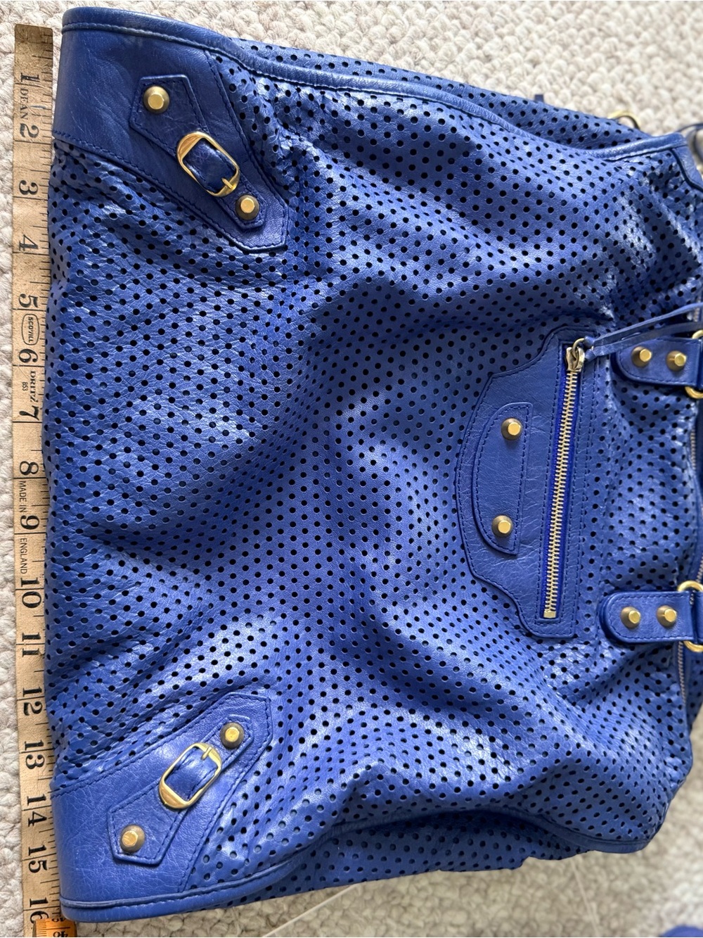 Balenciaga 2013 Blue Cross Perforated Lambskin Motorcycle City Bag (large) - Picture 15 of 17